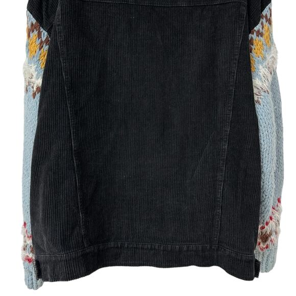 POL Trucker Jacket Black Corduroy Blue Knit Sweater Sleeves Women's Size Medium - Picture 8 of 10